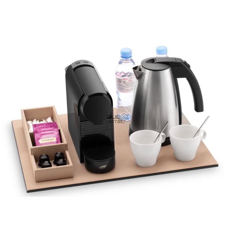 SWITCH Bandeja Principal Reversible Piel Sintética Negra y Beige para Cafetera 50 x 40cm